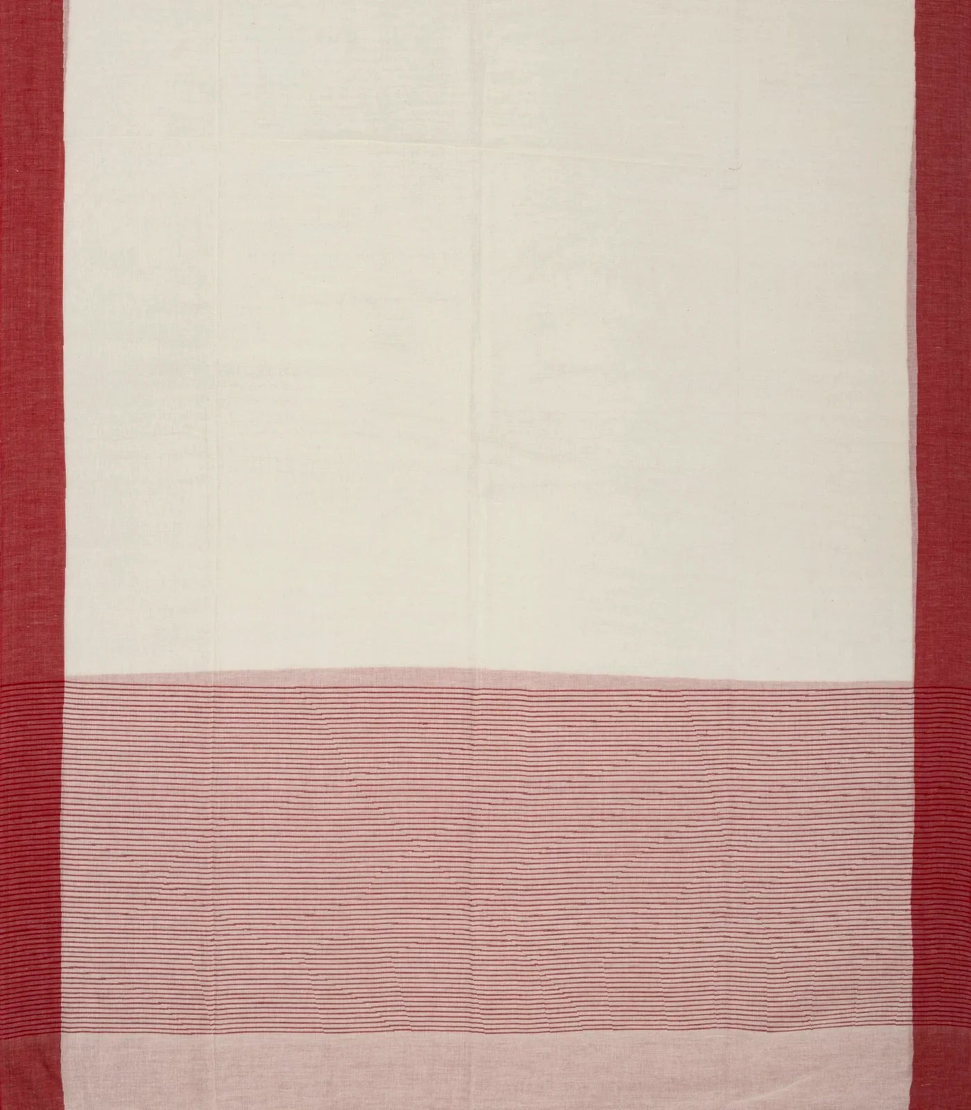 White Handloom Bengal Cotton Saree With Red Border