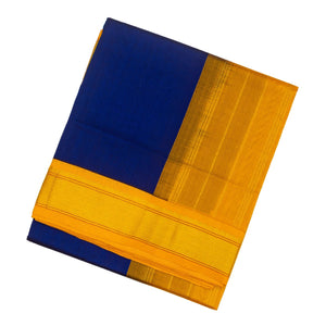 Dark Blue Handloom Silk Cotton Saree With Contrast Border