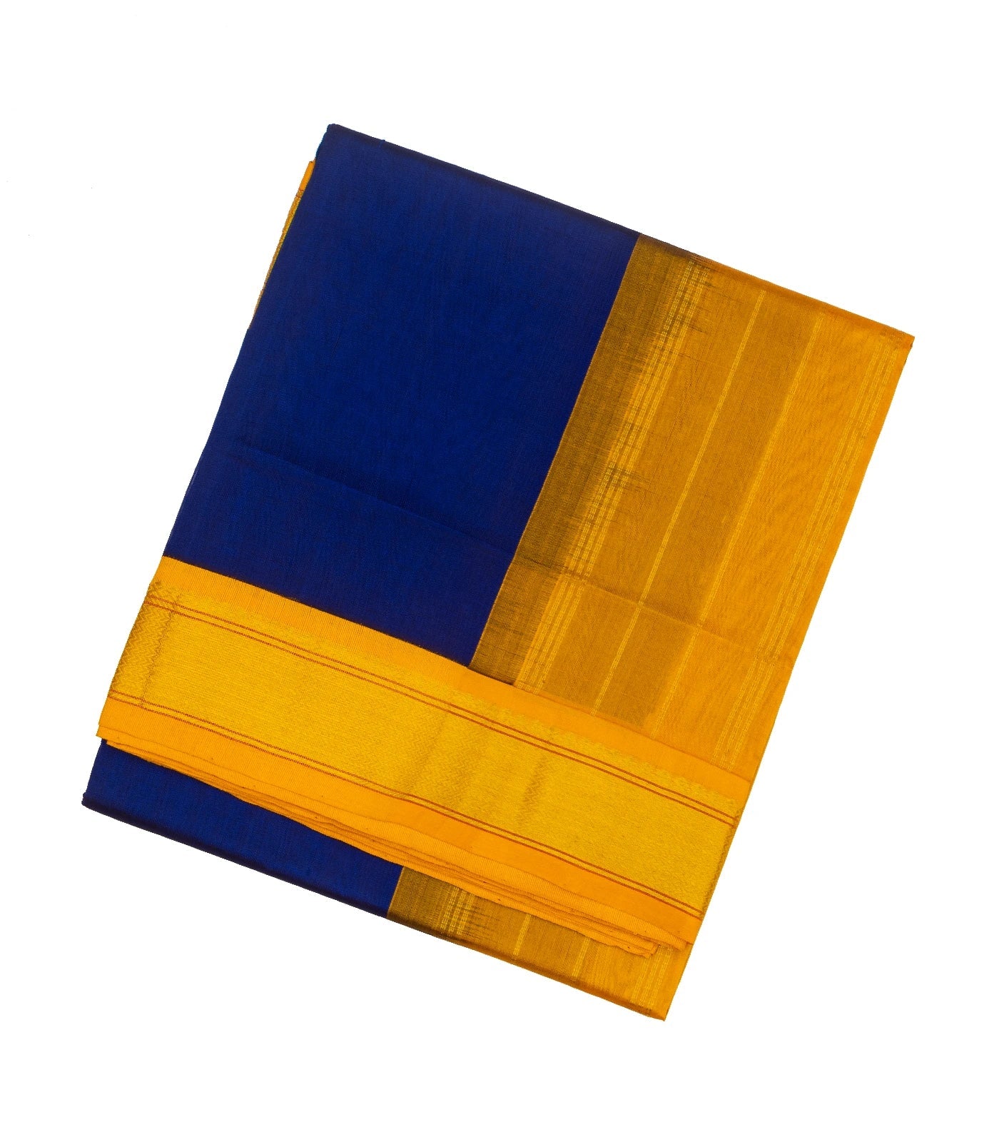 Dark Blue Handloom Silk Cotton Saree With Contrast Border