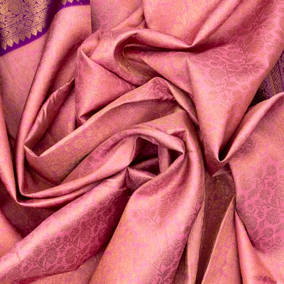 Baby Pink Handloom Kanchipuram Korvai Silk Saree With Floral Vine Motifs