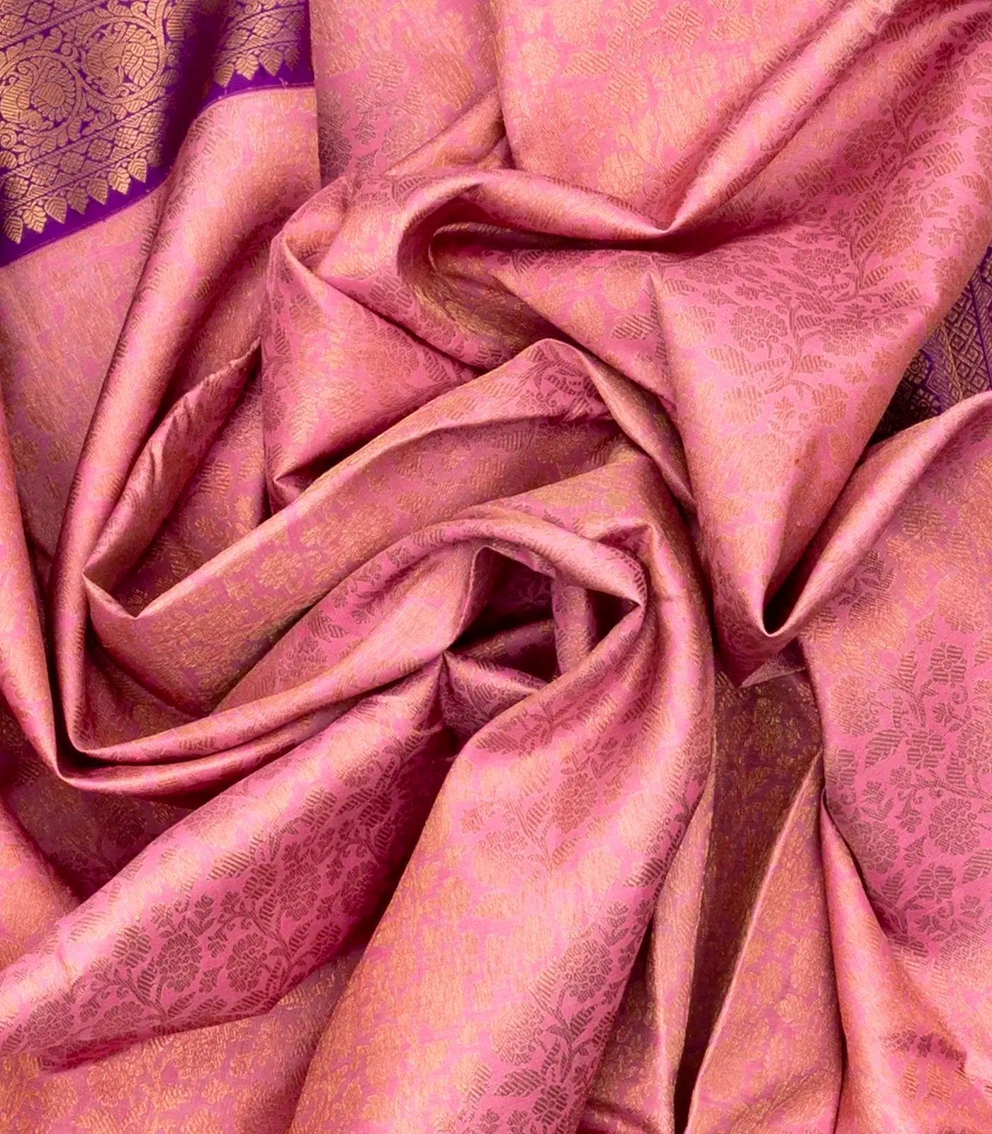 Baby Pink Handloom Kanchipuram Korvai Silk Saree With Floral Vine Motifs