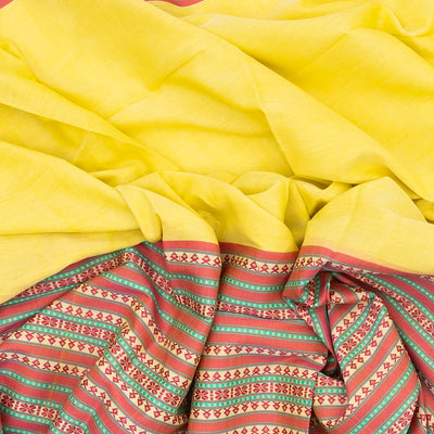 Lemon Yellow Handloom Bengal Cotton Saree With Contrast Border