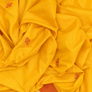 Yellow Handloom Bengal Cotton Saree With Stripes & Buttas