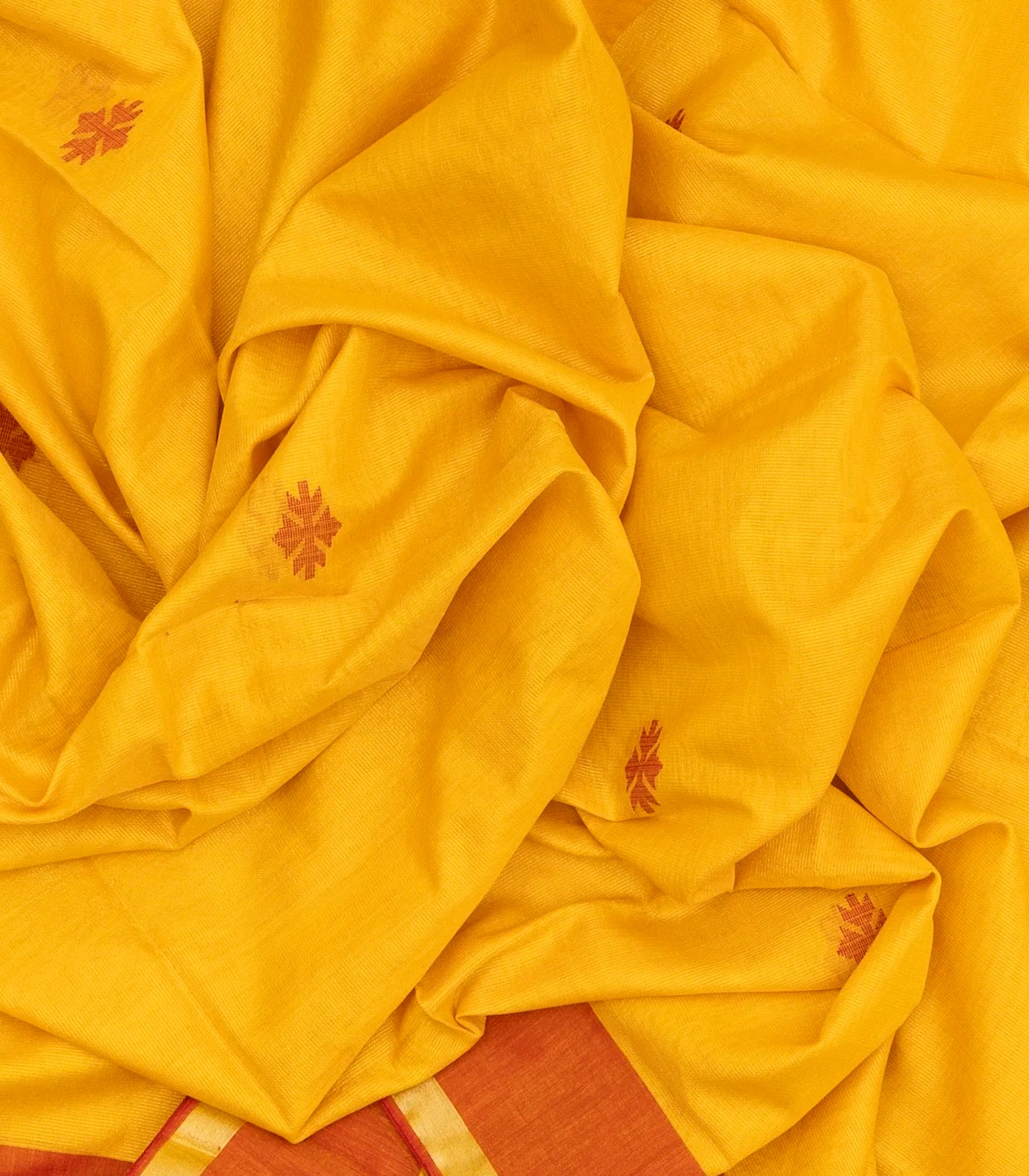 Yellow Handloom Bengal Cotton Saree With Stripes & Buttas