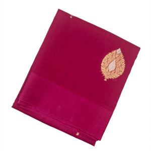 Hot Pink Woven Organza Silk Saree With Floral Motifs