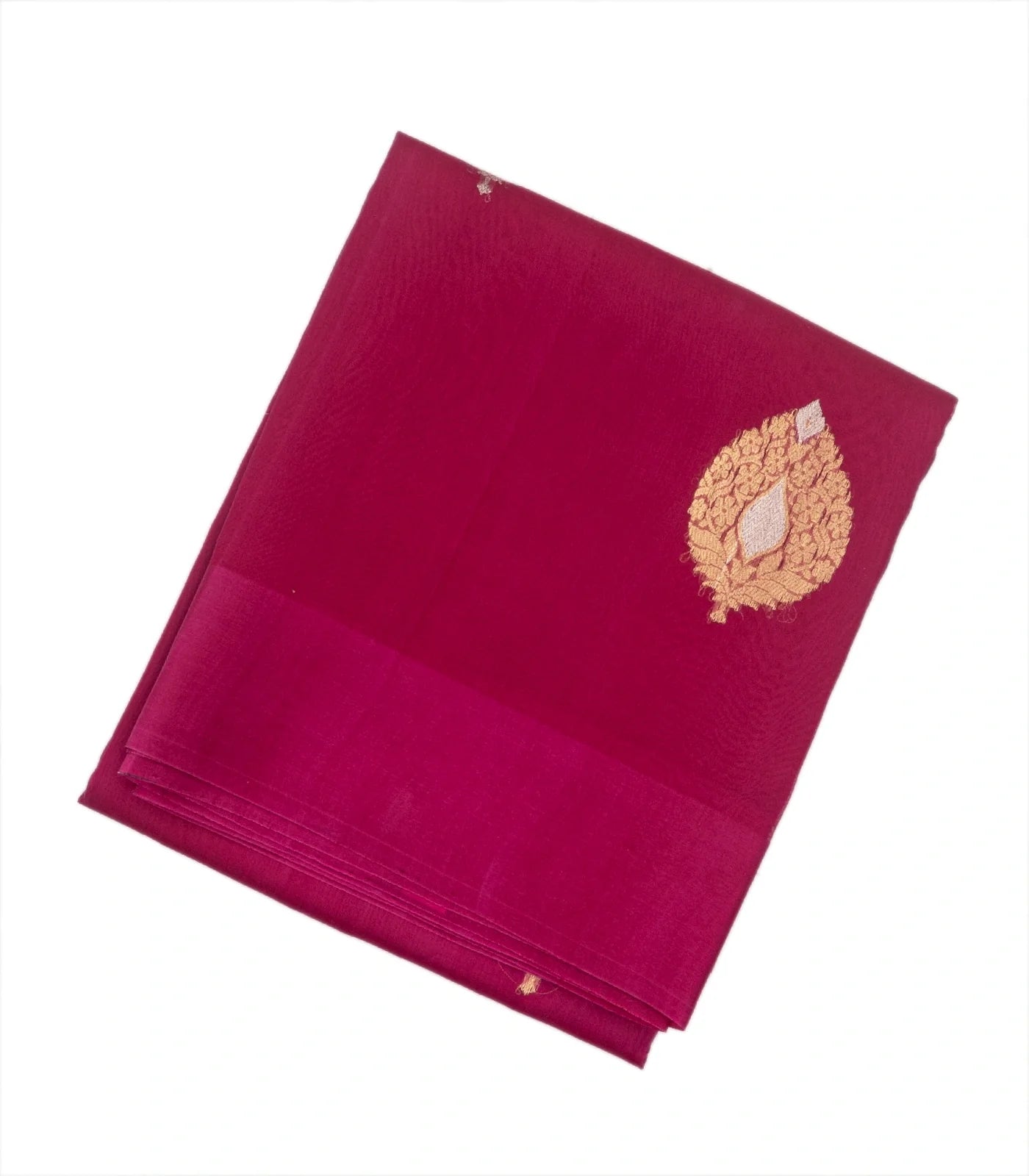 Hot Pink Woven Organza Silk Saree With Floral Motifs