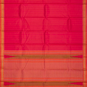 Pink Handloom Kanchi Cotton Saree With Dotted Stripes