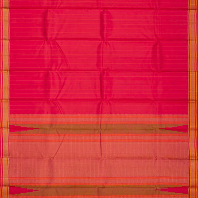 Pink Handloom Kanchi Cotton Saree With Dotted Stripes