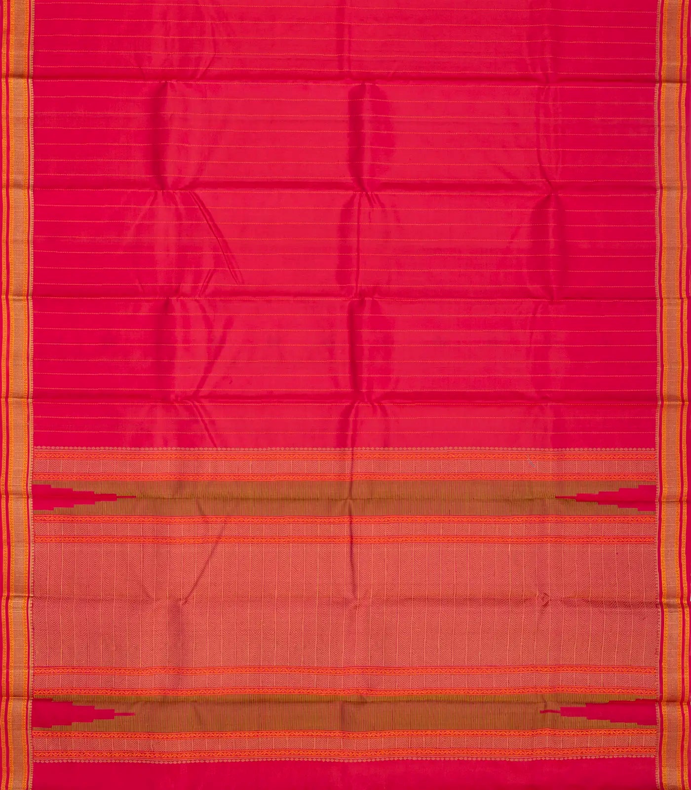 Pink Handloom Kanchi Cotton Saree With Dotted Stripes