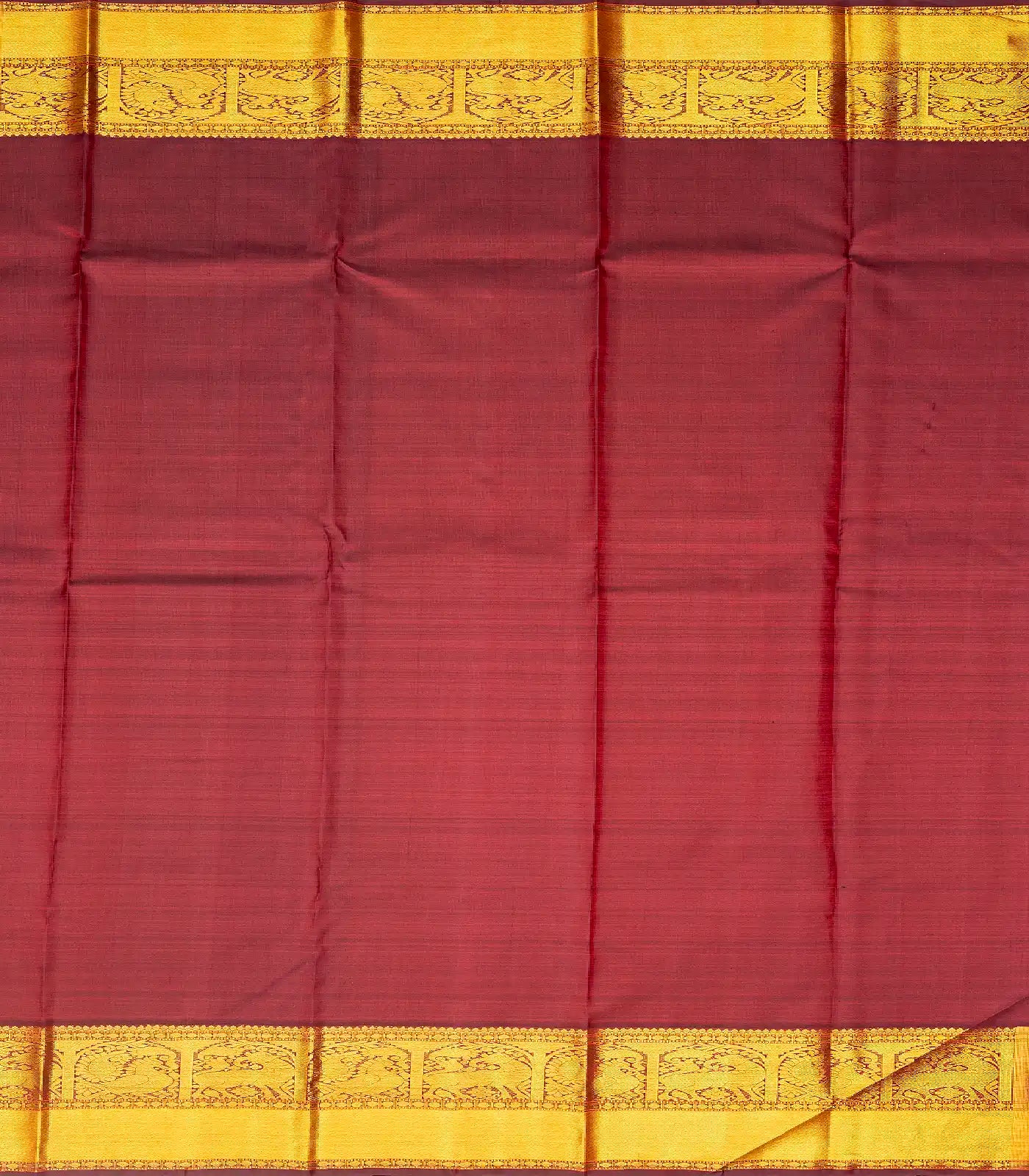 Maroon Handloom Kanchipuram Silk Saree With Annam Buttas