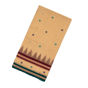 Taupe Handloom Orissa Cotton Saree With Cyan Tie & Dye Pallu