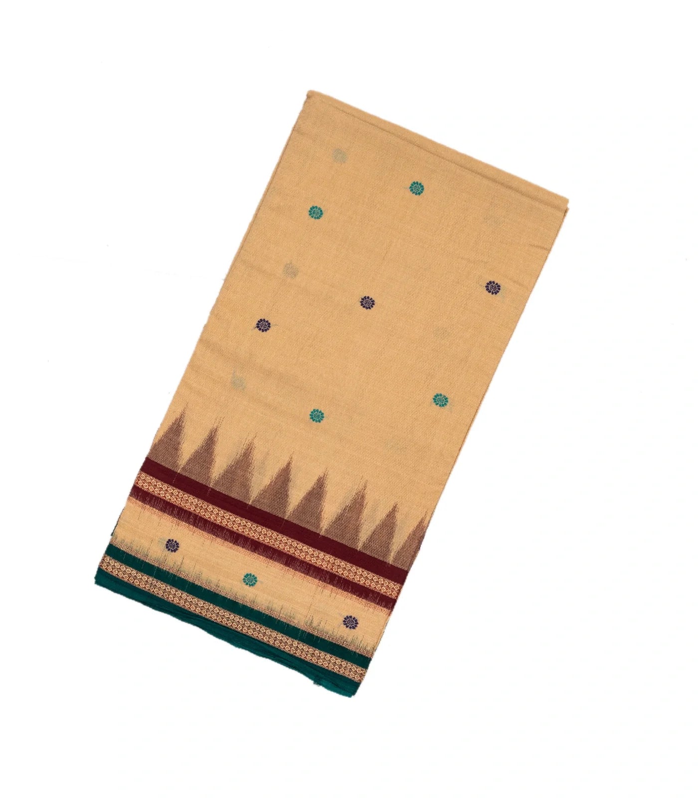 Taupe Handloom Orissa Cotton Saree With Cyan Tie & Dye Pallu
