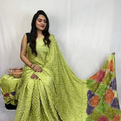 Pure Modal Silk Barik Bandhej Lagdi Pallu Bandhani Saree