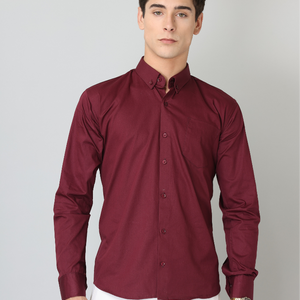 Frankshirt Maroon Solid Tailored Fit Cotton Casual Shirt for Man