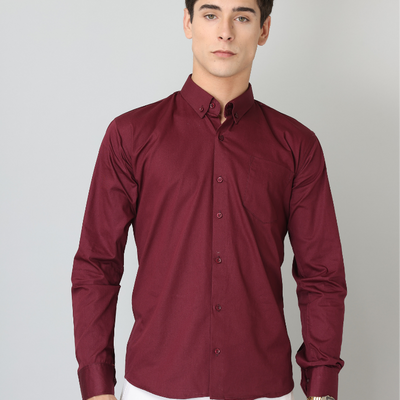 Frankshirt Maroon Solid Tailored Fit Cotton Casual Shirt for Man