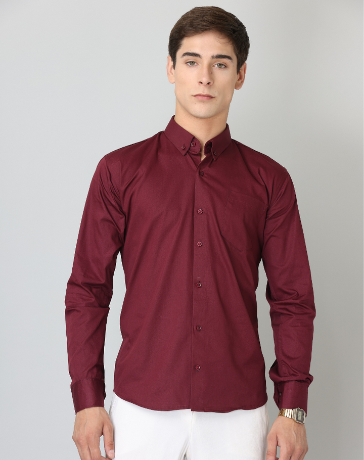 Frankshirt Maroon Solid Tailored Fit Cotton Casual Shirt for Man