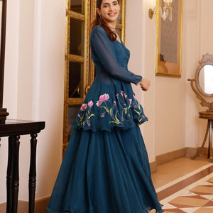 Kaasni Handpainted Organza Sharara Set