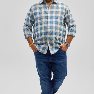 Blue Checks Linen Blend Shirt