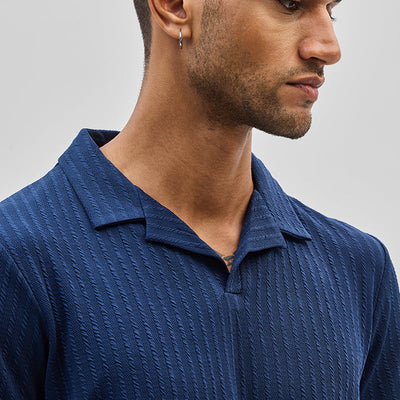 Dark Blue Textured Cuban T-Shirt