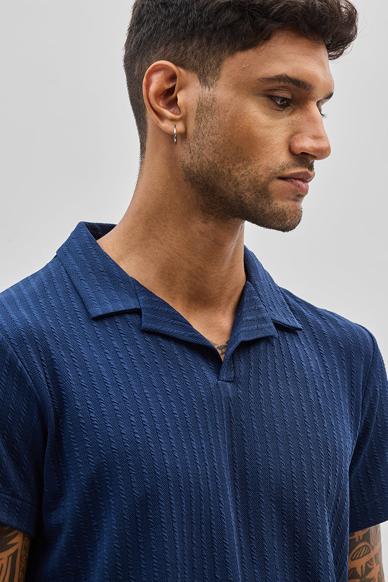 Dark Blue Textured Cuban T-Shirt