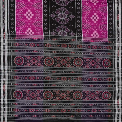 Black Handloom Orissa Cotton Saree And Purple Border