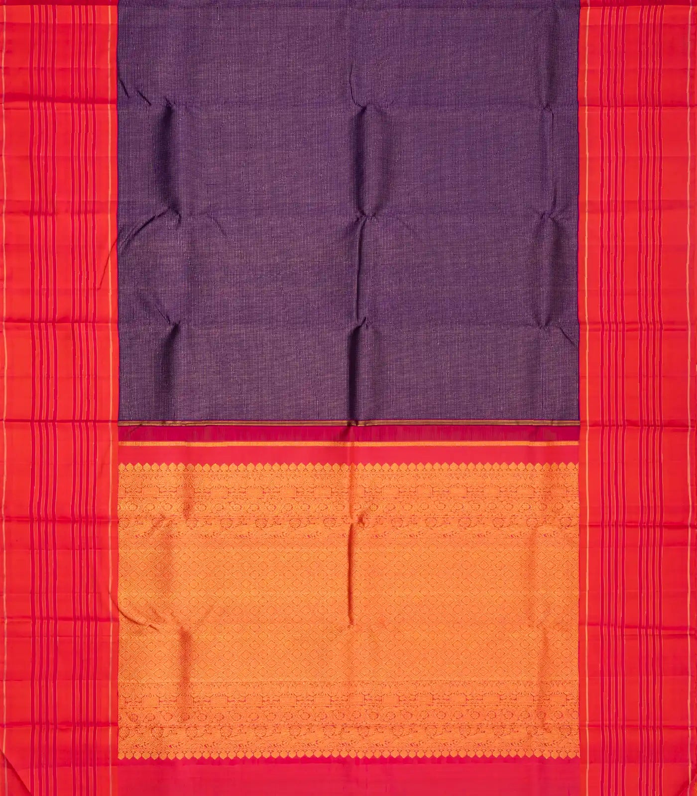 Lilac Handloom Kanchipuram Korvai Silk Saree With Zari Stripes