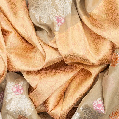 Beige Handloom Banarasi Silk Saree With Floral Jaal Motifs