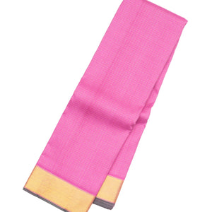 BubbleGum Pink Handloom Kanchipuram Silk Saree With Zari Checks