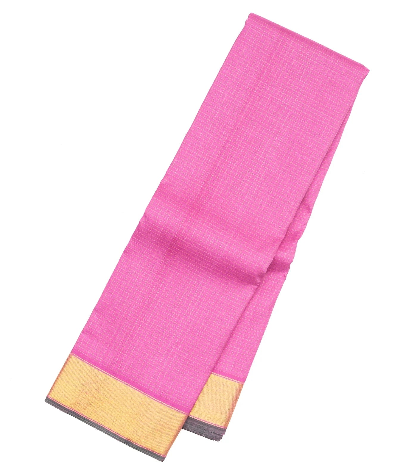 BubbleGum Pink Handloom Kanchipuram Silk Saree With Zari Checks