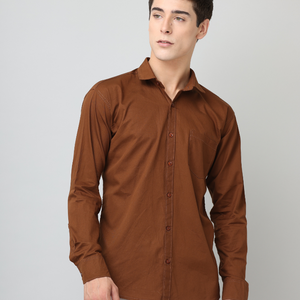 Frankshirt Men Brown Solid Tailored Fit Cotton Casual Shirt