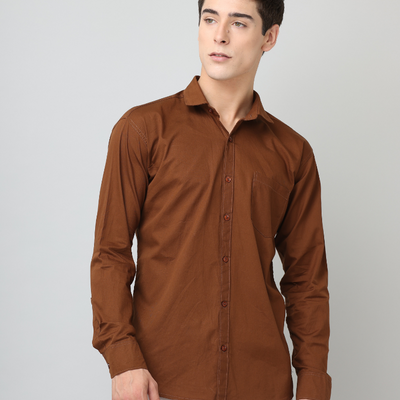 Frankshirt Men Brown Solid Tailored Fit Cotton Casual Shirt