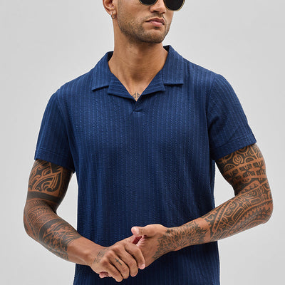 Dark Blue Textured Cuban T-Shirt
