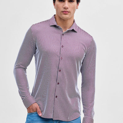 Purple Stripes Slim Fit Stretch Shirt