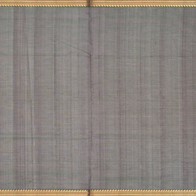Dark Grey Handloom Silk Cotton Saree With Stripes & Zari Border