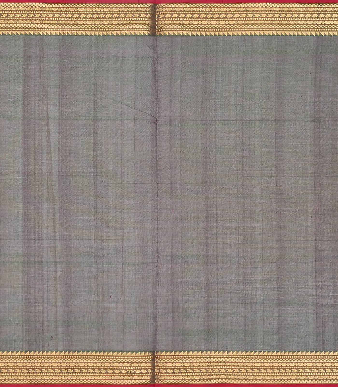 Dark Grey Handloom Silk Cotton Saree With Stripes & Zari Border