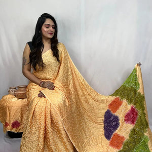 Pure Modal Silk Barik Bandhej Lagdi Pallu Bandhani Saree