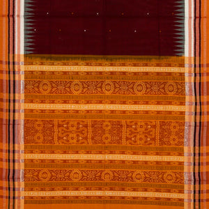 Maroon Handloom Orissa Cotton Saree With Tie & Dye Pallu