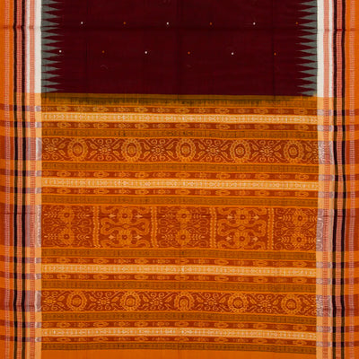 Maroon Handloom Orissa Cotton Saree With Tie & Dye Pallu