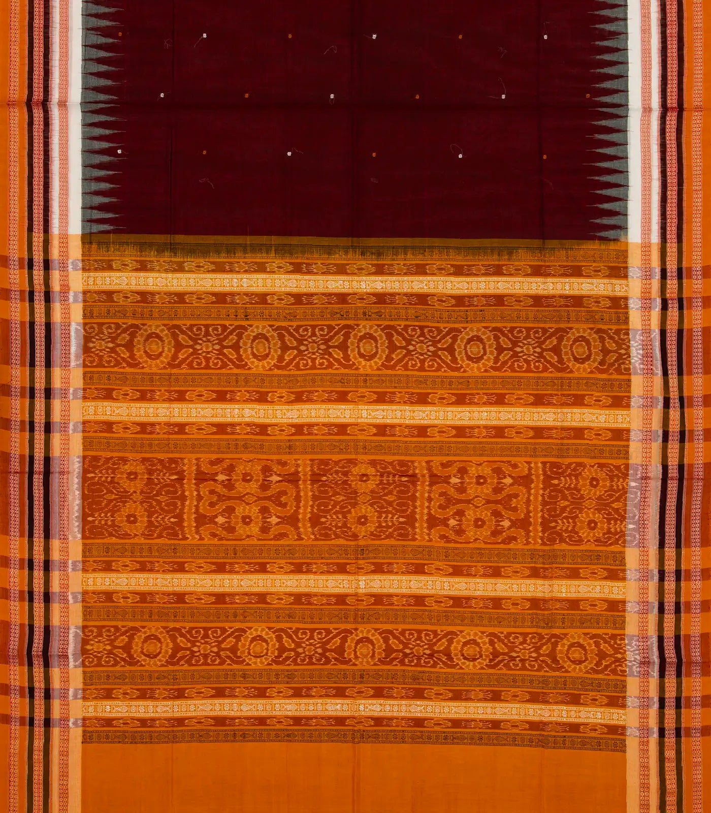 Maroon Handloom Orissa Cotton Saree With Tie & Dye Pallu