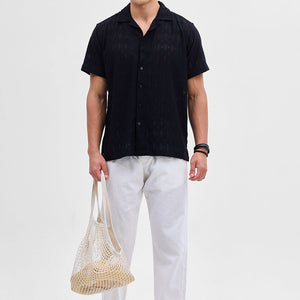 Black Self-Design Crochet Shirt