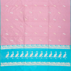 Dusty Pink Handloom Banarasi Silk Saree With Meena Bird Buttas