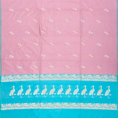 Dusty Pink Handloom Banarasi Silk Saree With Meena Bird Buttas