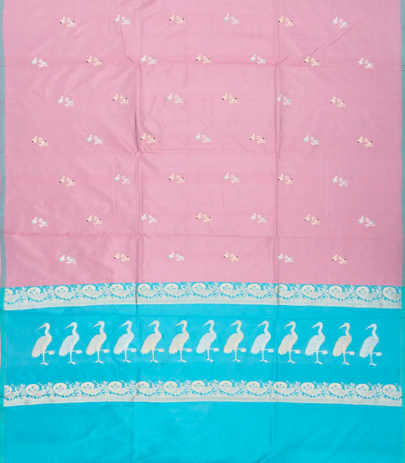 Dusty Pink Handloom Banarasi Silk Saree With Meena Bird Buttas