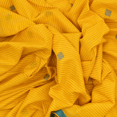 Yellow Handloom Bengal Cotton Saree And Floral Buttas