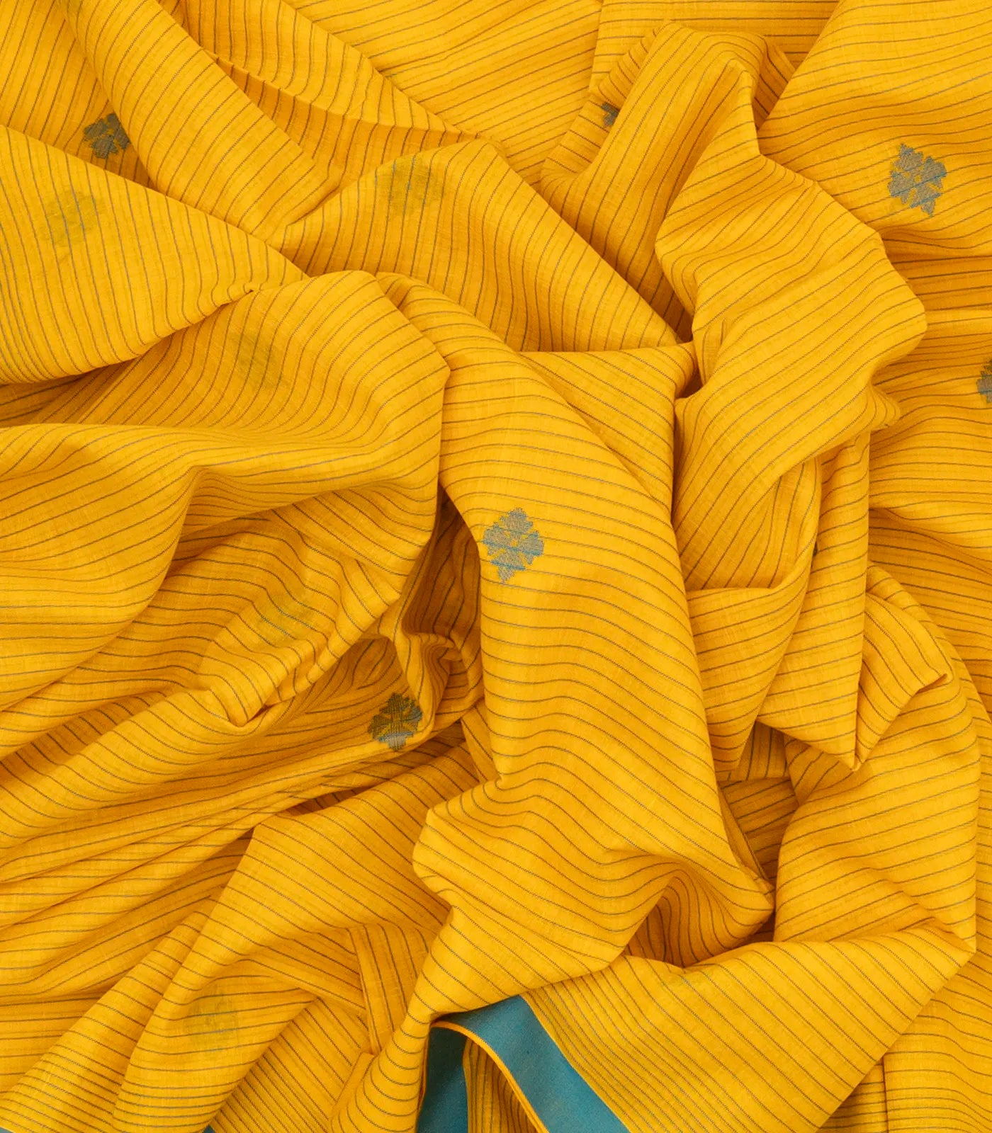 Yellow Handloom Bengal Cotton Saree And Floral Buttas