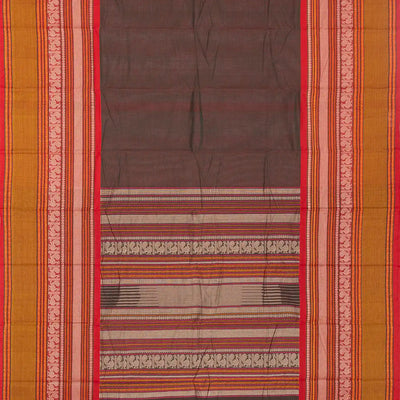 Brown Handloom Kanchi Cotton Saree With Contrast Border