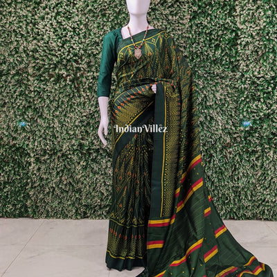 Bottle Green Cambodian inspired Designer Contemporary Silk Saree