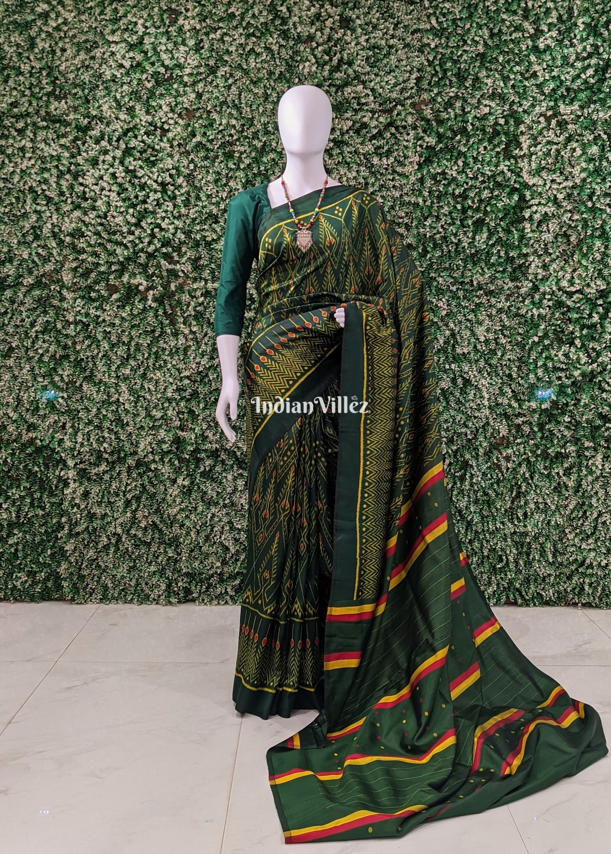 Bottle Green Cambodian inspired Designer Contemporary Silk Saree