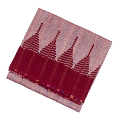 Chestnut Pink Orissa Plain Cotton Saree With Temple Border