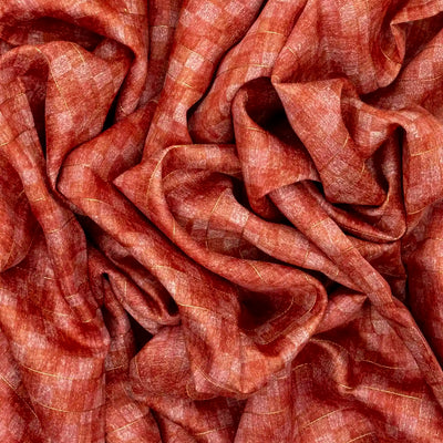 Red Handloom Tussar Silk Saree Printed With Check Motifs